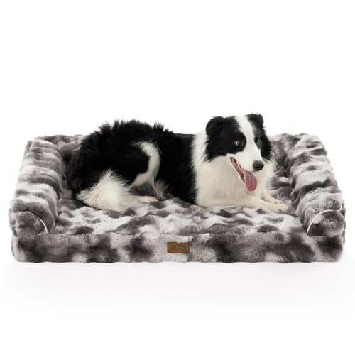 Faux Fur Orthopedic Dog Bed, Large Dog Bed, Supportive Foam Pet Sofa with Waterproof Lining Cover, Washable U-Shaped Pet Couch with Anti-Slip Bottom Design, Tie-dye Grey XL 42x30x7 inch - color: Tie-dye Grey, size: XL (42x30x7 inch)