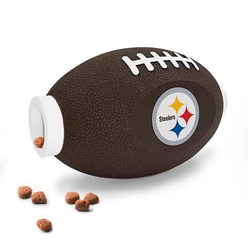 NFL Pittsburgh Steelers Football Treat Dispensing Toy for Dogs and Cats, Rubber Ball Pet Toy, Interactive Fun Doggie Treat Toy, Natural Rubber Feeding Toy - color: Pittsburgh Steelers