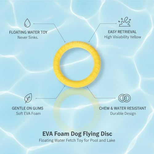 Easy-Grab Floating Dog Disc, Soft EVA Foam Flying Toy for Water Fetch, Yellow - size: 2.36 x 2.36 x 0.79 in