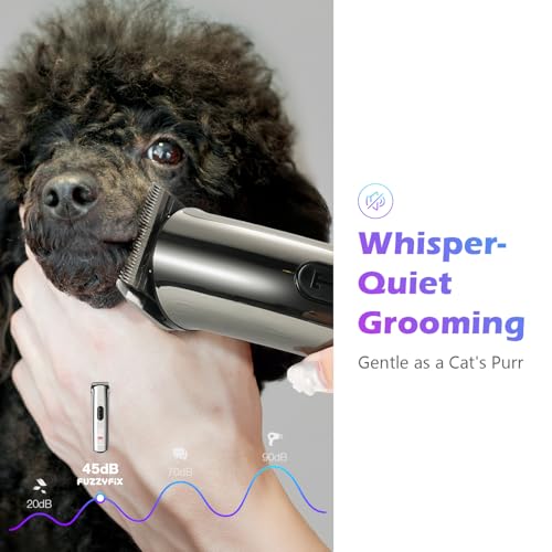 Professional Dog Grooming Clippers with Charging Dock, 5-in-1 Adjustable Blade Cordless Pet Grooming Kit 5 Speed Rechargeable Trimmer Hair Shaver with Detachable Metal Guide Combs for Animal