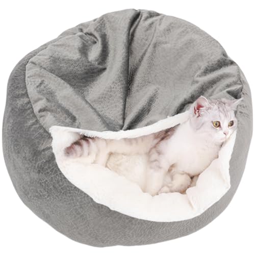 Small Dog Bed with Cover Cave - Covered Round Puppy Bed with Hooded Blanket, Machine Washable Burrow Pet Bed for Small Dogs and Cats, Cozy Cave Dog Bed with Anti-Slip Bottom (Grey,Medium) - color: Grey, size: Medium