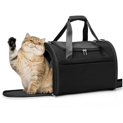 Cat Carrier Soft, Pet Dog Carrier Soft-Sided Airline Approved, Pet Travel Carrier Up to 20lbs, Collapsible Cat Carrier Dog Carrier for Medium Cats Small Dogs, Black - color: Black