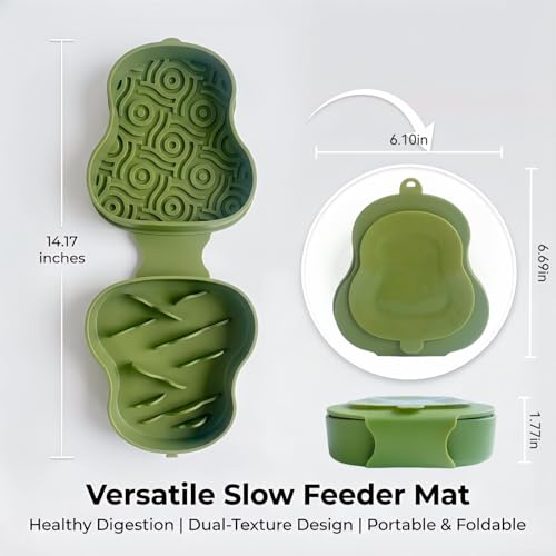 Collapsible Dog Travel Bowl with Lid, Portable Slow Feeder & Lick Mat Combo, Mess-Free Clamshell Silicone Water Dish for Hiking (Green) - color: green