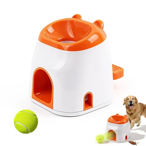 Dog Ball Launcher & Automatic Treat Dispenser, 2-in-1 Dog Tennis Ball Launcher & Treat Dispenser, ﻿Self-Play for Mental Stimulation, Indoor Outdoor Small to Medium Dogs