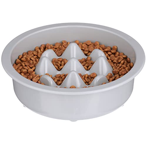 The Niner Slow Feed Bowl - Raised Peaks Slow Down Pets Eating - Fits Elevated Feeders Including Neater Feeder Large Sizes - Gentle on Teeth and Gums - Holds up to 2 Cups (Silver) - color: Silver