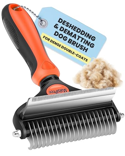 MalsiPree Dog Brush - Large, Orange - 2-in-1 Deshedding Tool & Undercoat Rake, Dog Undercoat Brush - Gentle Dematting Comb & Pet Hair Removal Tool - Smooth-Edge Design & Grooming Comb - color: Orange
