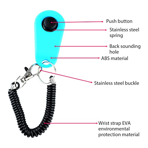 Dog Training Clicker, ABS Material Clicker with Black Long Wrist Strap and Ring, Universal for Dogs and Cats (Sky Blue) - color: Sky Blue