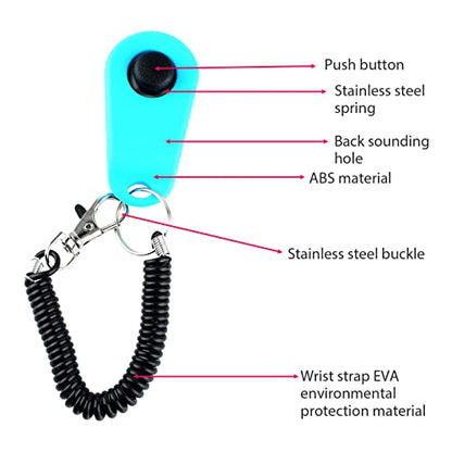 Dog Training Clicker, ABS Material Clicker with Black Long Wrist Strap and Ring, Universal for Dogs and Cats (Sky Blue) - color: Sky Blue