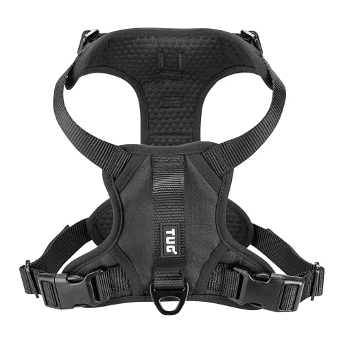 TUG Dog Harness with 2 Leash Connection Points | Adjustable, Padded, Lightweight | Handle on Back | No-Pull Front Clip (Large, Black) - color: Black - Basic Harness, size: Large