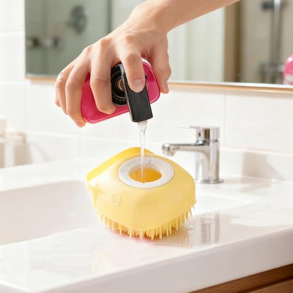 Silicone Dog Bath Brush – Dog Grooming Shampoo Scrubber with Soap Dispenser, Perfect for Shedding, Bathing, and Grooming, Ideal for Short and Long-Haired Dogs, Yellow - color: yellow