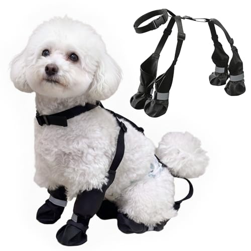 Winter Dog Boots with Leg Protection, Non-Slip Sole for Small & Medium Dogs - Waterproof Adjustable Straps, Paw Protector for Outdoor Walking & Hiking (L) - size: L