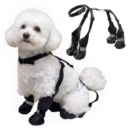 Winter Dog Boots with Leg Protection, Non-Slip Sole for Small & Medium Dogs - Waterproof Adjustable Straps, Paw Protector for Outdoor Walking & Hiking (M) - size: M