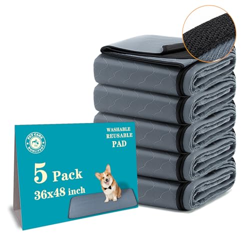 Bunlitent Washable Pee Pads 5 Pack, 36"x48", Reusable Pee Pads for Dogs, Puppy Pads Washable with Quick Dry, Anti-Slip Dog Pee Pads, Whelping Pads, Dog Carpet - color: Gray, size: 36x48 Rectangle-5Pack