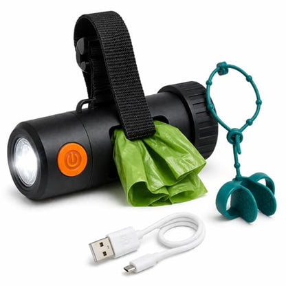 Smart Poop Bag Holder With LED Light - No Batteries Needed - USB-C Rechargeable Special Retracting Function Compact Durable Lightweight Perfect Pet Gift Comes With free 150 bags and Charging Cable