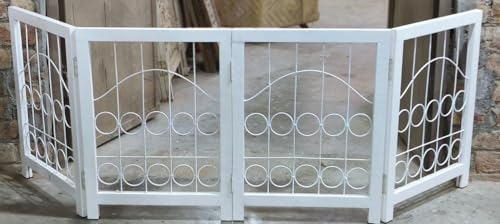 Dog Gate Indoor – 72 Inch Wide, 18 Inch High, Foldable 4 Panel Pet Gate, Freestanding Dog Fence with Decorative Circle Design, Portable Safety Barrier for House & Stairs - color: White, size: 72"x24" Circle 4 Panels