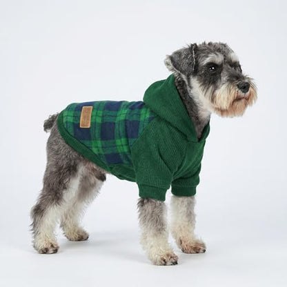 Fitwarm Tartan Plaid Dog Hoodie, Knitted Dog Clothes for Small Dogs Boy, Pet Sweater with Hood, French Bulldog Winter Outfit, Green, Large - color: Green, size: Large