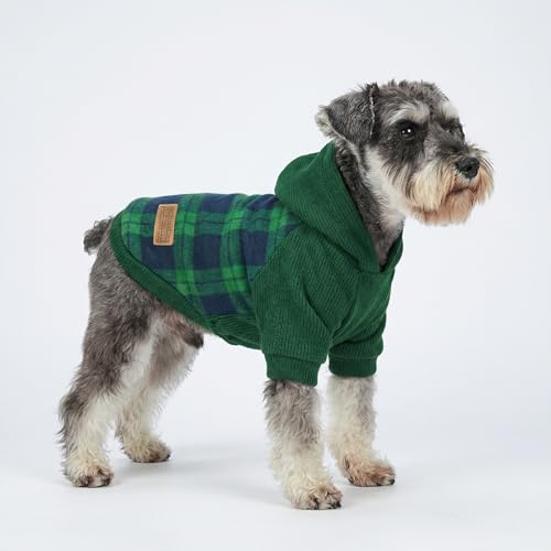 Fitwarm Tartan Plaid Dog Hoodie, Knitted Dog Clothes for Small Dogs Boy, Pet Sweater with Hood, Cat Winter Outfit, Green, XL - color: Green, size: X-Large