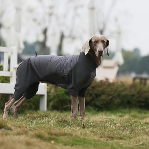ROZKITCH Waterproof Dog Coats for Large Dogs Winter, Warm Fullbody Clothes Jumpsuit, Cold Weather Coats Pajamas, Four-Legged Snowsuit with Leash Hole, Large Dog Fleece Vest Grey L - color: Grey, size: L(Chest: 24-28"; Back:20-21")