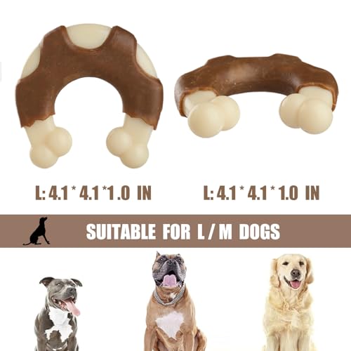 Durable Nylon Dog Toys, 2 Pack Tough Chew Toys for Aggressive Chewers, Beef-Flavored Hoof-Shaped Dog Chew Bones for Large/Medium Breed Dogs, Teeth Cleaning and Anxiety Relief - size: Large+Large