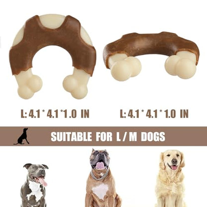 Durable Nylon Dog Toys, 2 Pack Tough Chew Toys for Aggressive Chewers, Beef-Flavored Hoof-Shaped Dog Chew Bones for Large/Medium Breed Dogs, Teeth Cleaning and Anxiety Relief - size: Large+Large