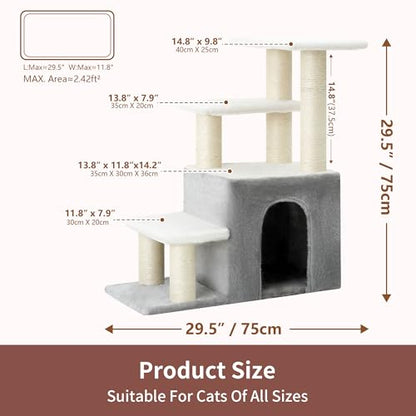 Heybly Cat Scratching Post, Sturdy Pet Stairs & Steps for Indoor Cats and Dogs, Small Cat Tree with Cat Condo, Full Wrapped Sisal Posts & Soft Plush Fabric, Smoky Gray & Light Gray HSP002SGW - color: Smoky Gray