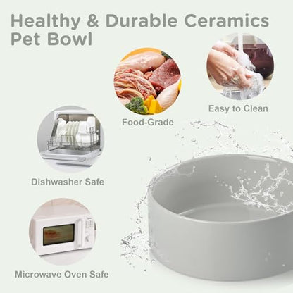 SPUNKYJUNKY Elevated Dog Bowls Ceramic, 5.1'' Dogs and Cat Food Water Bowls Raised with Non-Slip Bamboo Stand for Puppy Small Sized Breed Microwave Dishwasher Safe - 13.5 OZ,Grey - color: Grey, size: 5.1 in - 1.7 cups