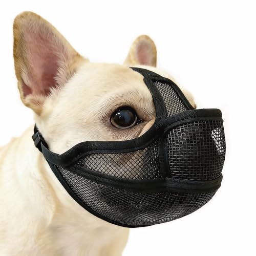 Short Snout Dog Muzzle for French Bulldog, Open-Eye & Full Pant Design Prevent Eating Biting, Panting & Drinking & Feeding Freely, Dog Mask for Shih Tzu Pug Boston Terrier English Bulldog(S, Black) - size: S(11.5"-17.5")