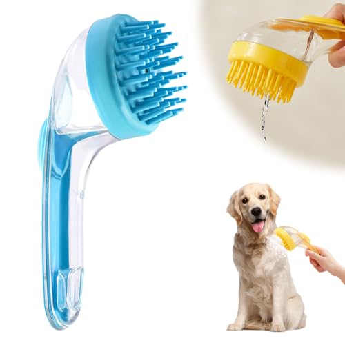 Pet Bath Brush with Shampoo Dispenser, 2025 New Dog Bath Brush Soft Silicone Bristle for Bathing Pets Grooming Massage Brush (Blue) - color: Blue