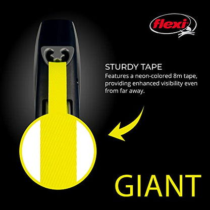 FLEXI Giant Tape Retractable Dog Leash for Extra Large Dogs 110 lbs.+ – 26 ft., Black Neon | Tangle Free Pet Walking Leash with One-Handed Brake, Pause, Lock | German Quality Product - size: Extra Large - 26 ft
