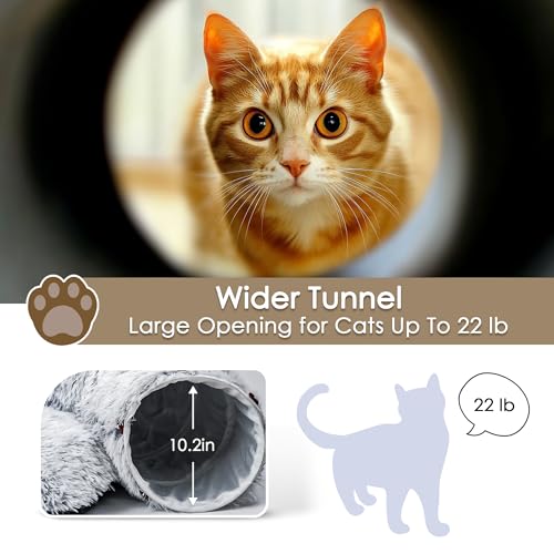 Cat Tunnel Bed for Indoor Cats, Peekaboo Cat Cave with Washable Soft Play Mat, Furry Cat Tube, for Kitten/Puppy/Rabbit, Grey - color: Grey