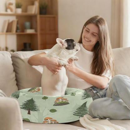 Calming Dog Bed for Small Dogs & Cats Plush Washable Donut Bed | Trees 13" Anti Anxiety Round Pet Bed with Raised Rim, Warm & Anti-Slip Cushion for Indoor Pets - size: 13 inch