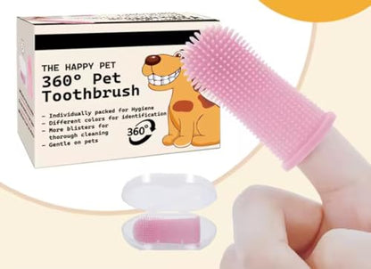 Gomoly Pet Toothbrush, 360 ° Dog Tooth Cleaning Set, Cat Finger Cover Toot-hbrush for Cleaning Tongue Coating and Tooth Care, Pet Silicone Finger Cover Toothbrush Set of 2 with Case (Pink, Large) - color: Pink