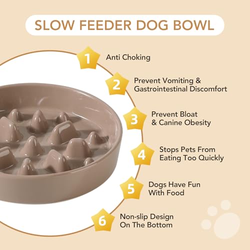 Havniva Ceramic Slow Feeder Dog Bowls, 1.6 Cups Dog Bowl Slow Feeding for Medium Breed, 8.2inch Puzzle Dog Food Bowl Slow Feeder Non-Slip Anti-Gulping and Anti-Choking Reduces Bloating - color: 1 x Brown Coffee-C, size: 8.2inch