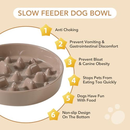 Havniva Ceramic Slow Feeder Dog Bowls, 1.6 Cups Dog Bowl Slow Feeding for Medium Breed, 8.2inch Puzzle Dog Food Bowl Slow Feeder Non-Slip Anti-Gulping and Anti-Choking Reduces Bloating - color: 1 x Brown Coffee-C, size: 8.2inch