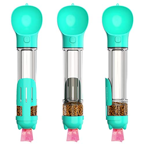 HANAMYA 3 in 1 Dog Travel Bottle Set with 17 oz Drinking Feeder, Food Box and Trash Bag Storage | Water Dispenser, for Pets Outdoor Walking and Traveling, Turquoise Blue - color: Turquoise Blue, size: 17 Ounces