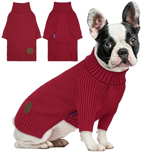 cyeollo Dog Sweater Pullover Turtleneck for Dogs Girl, Classic Knitwear Fall Winter Cold Weather Pet Clothes Warm Pet Apparel Small Medium Large Dog Sweaters, Burgundy M - color: Burgundy, size: Medium