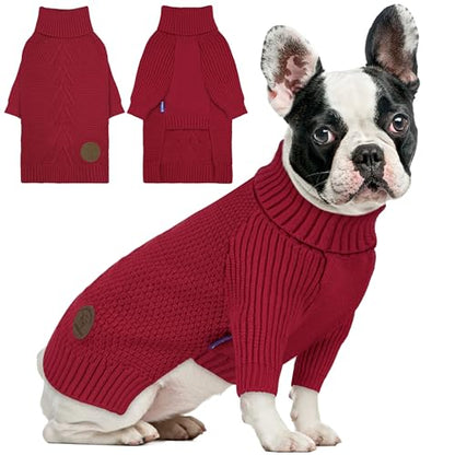 cyeollo Small Dog Christmas Sweater Warm Turtleneck Knitted Pet Winter Dog Clothes with Long Sleeves Puppy Sweaters for Small Dogs - color: Burgundy, size: Small