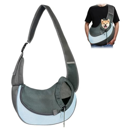 Dog Sling Carrier, Mesh Breathable Puppy Sling with Soft Adjustable Widen Padded Strap, Hand-Free Dog Purse Carriers for Small Dogs Cats, Pet Carrier Backpack for Travel Outdoor, Blue - color: Single Bag-Sky Blue-Large