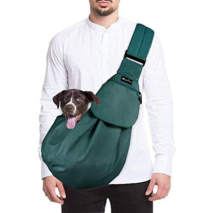 SlowTon Dog Carrier Sling - Thick Padded Shoulder Strap Adjustable Dog Carriers for Small Dogs, Puppy Carrier Purse for Pet Cat with Front Zipper Pocket Safety Belt Machine Washable (Green M) - color: J-Green Cotton Fabric