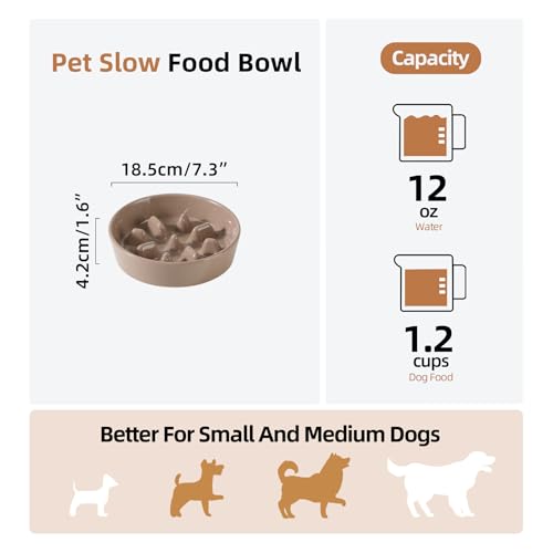 Havniva Ceramic Slow Feeder Dog Bowls, 1.2 Cups Dog Bowl Slow Feeding for Small and Medium Breed, 7.3inch Puzzle Dog Food Bowl Slow Feeder Non-Slip Anti-Gulping and Anti-Choking Reduces Bloating - color: 1 x Brown Coffee-C, size: 7.3inch