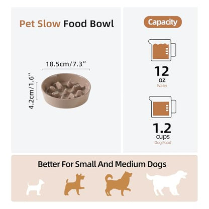 Havniva Ceramic Slow Feeder Dog Bowls, 1.2 Cups Dog Bowl Slow Feeding for Small and Medium Breed, 7.3inch Puzzle Dog Food Bowl Slow Feeder Non-Slip Anti-Gulping and Anti-Choking Reduces Bloating - color: 1 x Brown Coffee-C, size: 7.3inch