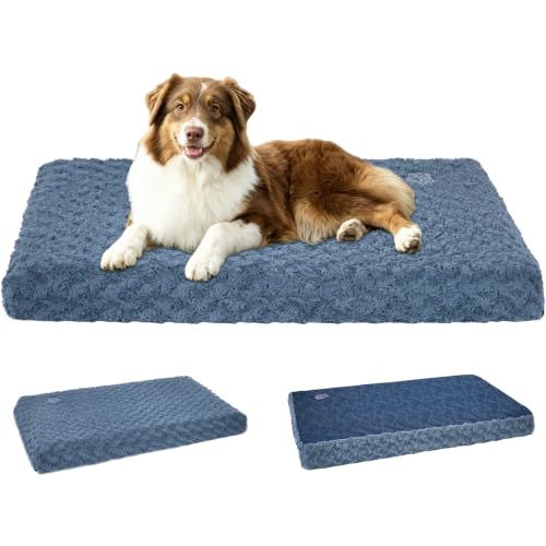 EMPSIGN Stylish Dog Bed Mat Dog Crate Pad Mattress Reversible (Cool & Warm), Water Proof Linings, Removable Machine Washable Cover, Firm Support Pet Crate Bed for Small to XX-Large Dogs, Navy/Grey - color: Navy/Grey, size: L(35"*22"*3")