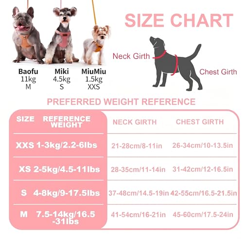 Puppytie No Pull xs Dog Harness with Multifunction Dog Leash,Soft Adjustable No Choke Escape Proof Pet Harness Vest,Pink,XS - color: A-Pink, size: XS(4.5-11lb）