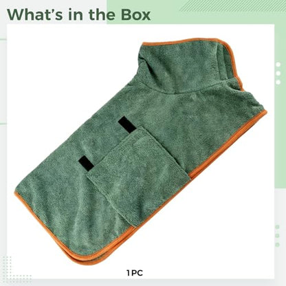 BOSREROY Dog Towel Robe, L Green, Fast Drying Coat for 27-38 Lbs Dogs, 12.5-17.5 Kg Pet Bathrobe, Super Absorbent Microfiber
