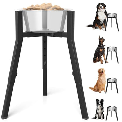 Elevated Dog Bowl Stand for Large Dogs, Adjustable Height & Width,Single Raised Dog Food Water Holder,Bowl Not Included - color: Black, 12.9-18.9H-Square, size: Height: 12.9-18.9", Width: 8.3-12.6"