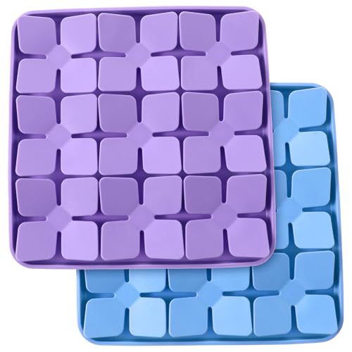 2 Pcs Silicone Snuffle Lick Mat for Dogs, 8 x 8 Inch with Suction Cups, Slow Feeder Puzzle Toy for Mental Stimulation Anxiety Relief, Blue & Purple