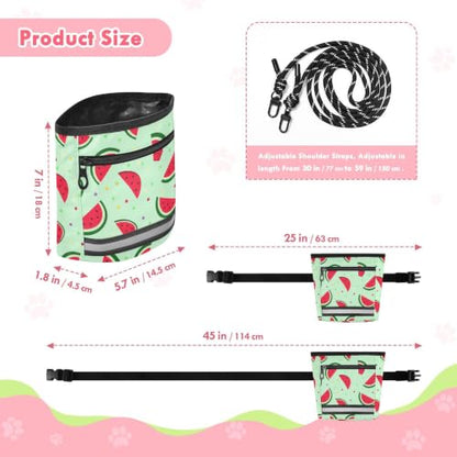 Watermelon Water-Resistant Dog Treat Pouch, 3 Ways to Wear Treat Bag with Magnetic Closure & Reflective Strip, Hands-Free for Pet Training, Walking