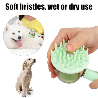 Pet Bath Brush with Soap Dispenser, 3-in-1 Dog & Cat Grooming Brush for Bathing, Massaging & Deshedding Pet Shower Scrubber for Daily Cleaning (Green)