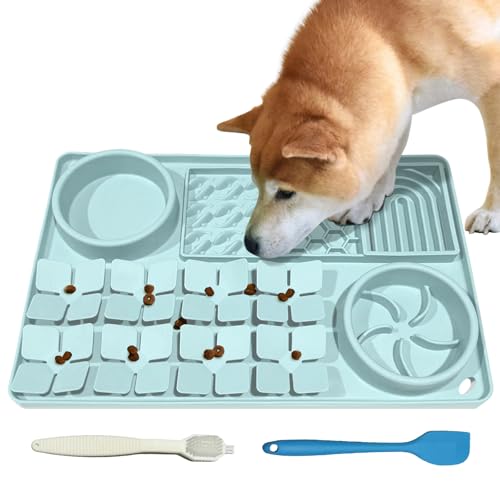Lick Mat for Dogs Includes Brush and Scraper, Snuffle Mat Silicone Anti-chocking Pet Dish, Non-Slip Dog Licking Bowl Interactive Entertainment Puzzle Toy Mint Green - color: Mint Green