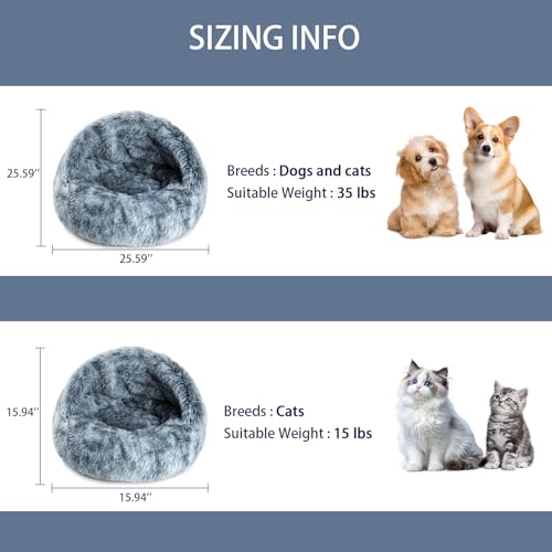 Large Cat Cave Bed for Indoor Cats & Small Dogs, Covered Pet Bed House, Semi-Enclosed Cat Bed with Non-Slip Bottom, Cozy Calming Pet Cave, Machine Washable Dog and Cat Bed, 25.5 Inch (25.5") - size: 25.5"